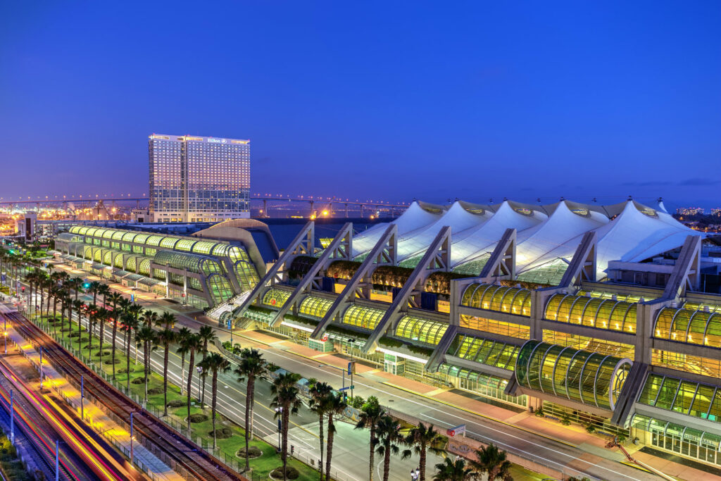 San Diego Conference Center lit up at night